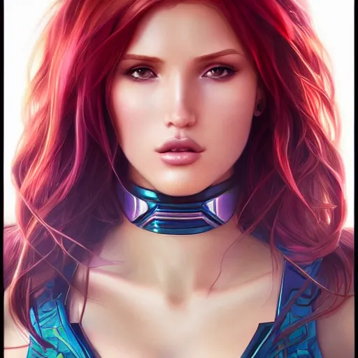 Image similar to ultra realistic illustration, bella thorne as starfire anime, intricate, elegant, highly detailed, digital painting, artstation, concept art, smooth, sharp focus, illustration, art by artgerm and greg rutkowski and alphonse mucha and wlop