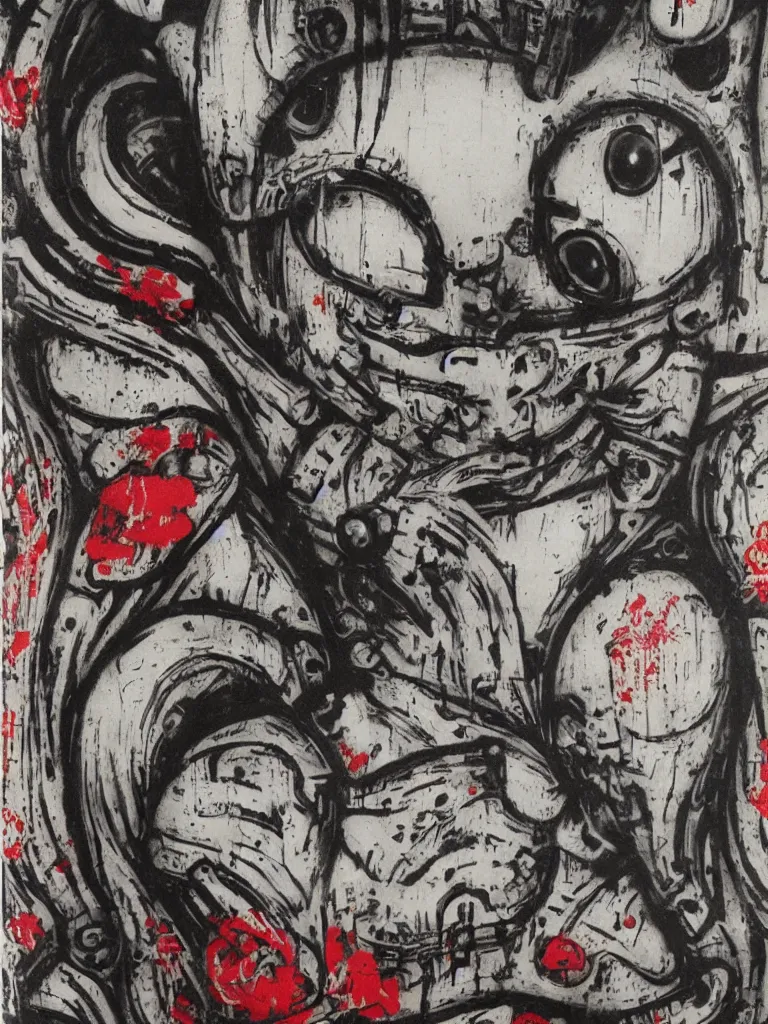 Prompt: Hello Kitty painted by H. R. Giger