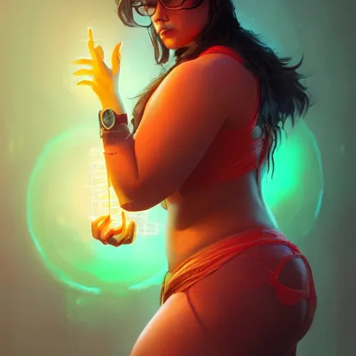 Prompt: thic hindu woman with a futurestic skin tattoo and bio-technical parts and neon light by Artgerm and Greg Rutkowski , digital painting, highly detailed, trending on artstation