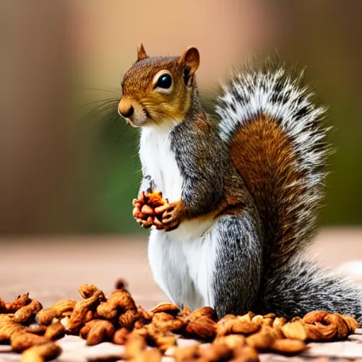 Image similar to close up of squirrel eating nuts, cinematographic shot,