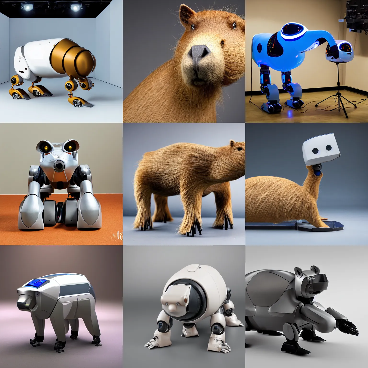 Prompt: studio photo of a futuristic capybara robot