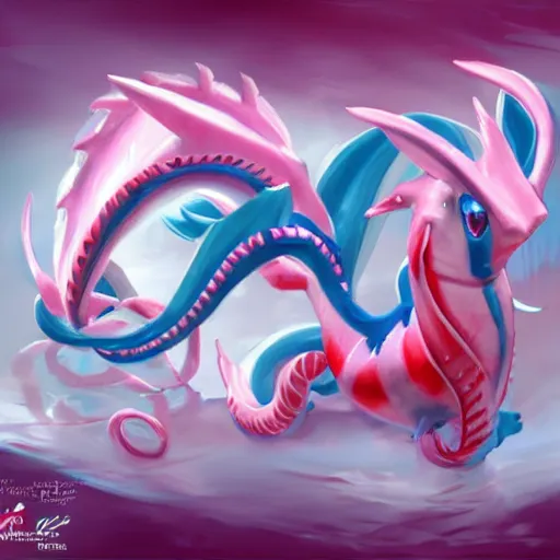 Image similar to fusion of vaporeon and milotic, kawaii 3d concept art