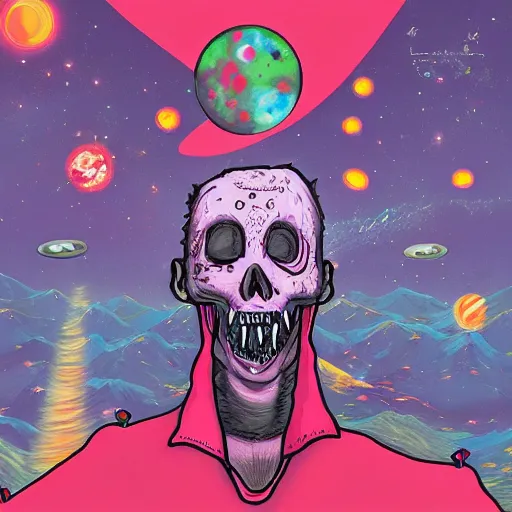 Prompt: Liminal space in outer space, the zombie’s album cover art!!
