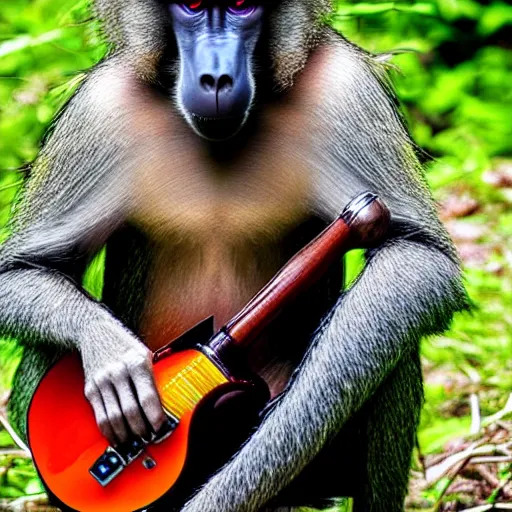 Image similar to photo of a baboon making a DAWless jam, synth, synthesizers, modular synth, jungle