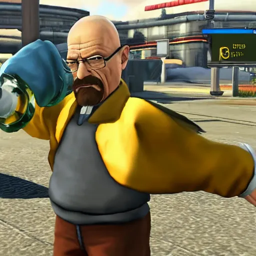 Prompt: Walter White in Super Smash Brothers Ultimate, 4k HDR