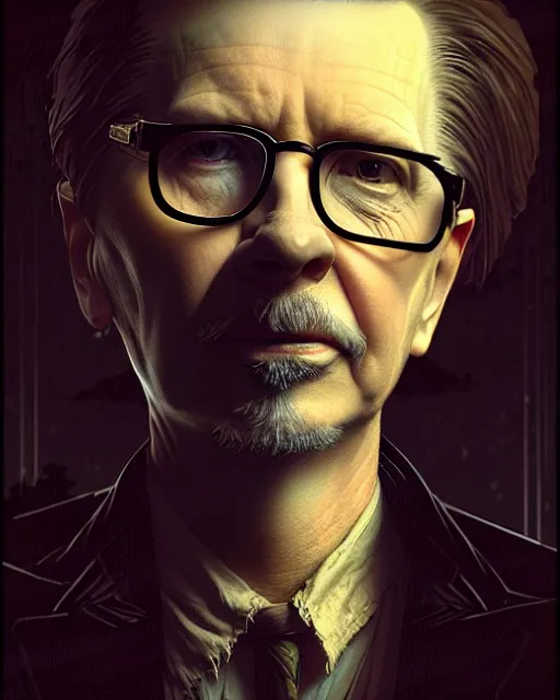 Prompt: gary oldman as a mysterious character, pulp character portrait, ultra realistic, concept art, intricate details, highly detailed by greg rutkowski, gaston bussiere, craig mullins, simon bisley