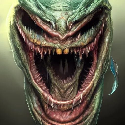 Prompt: evil creature laughing, digital art, artstation, detailed, realistic