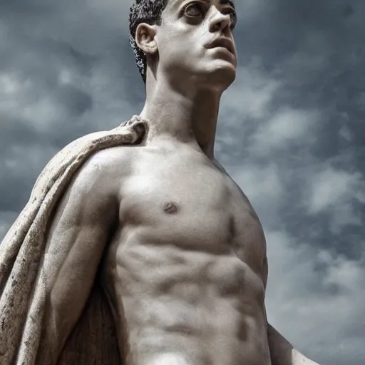 Image similar to rami malek as gorgeous statue of ancient roman emperor, 3 d photorealistic, high resolution render, museum photoshot, 8 k