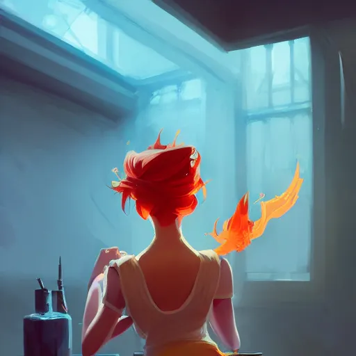 Prompt: woman with fire as her hair, behance hd by jesper ejsing, by rhads, makoto shinkai and lois van baarle, ilya kuvshinov, rossdraws global illumination