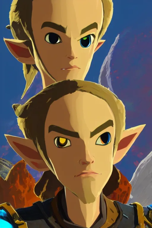 Image similar to an in game portrait of megamind from the legend of zelda breath of the wild, breath of the wild art style.