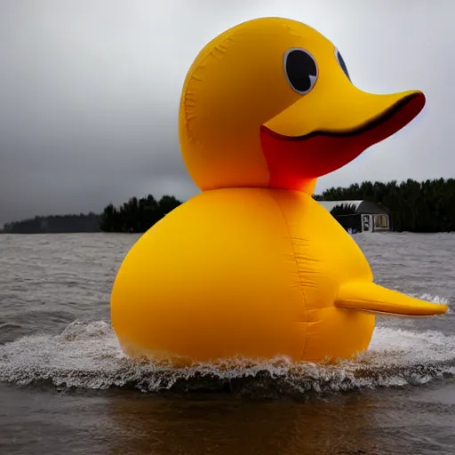 Prompt: an inflatable duck in the middle of the storm.