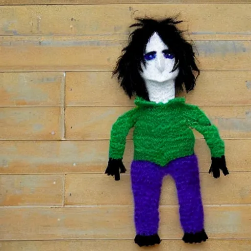 Prompt: Knitted Alice cooper made of wool