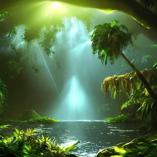 Image similar to great jungle turquiose waterfall, highly detailed, mist, god rays, cinematic, cinematic lighting, ultra details, cinematic, digital painting, artstation