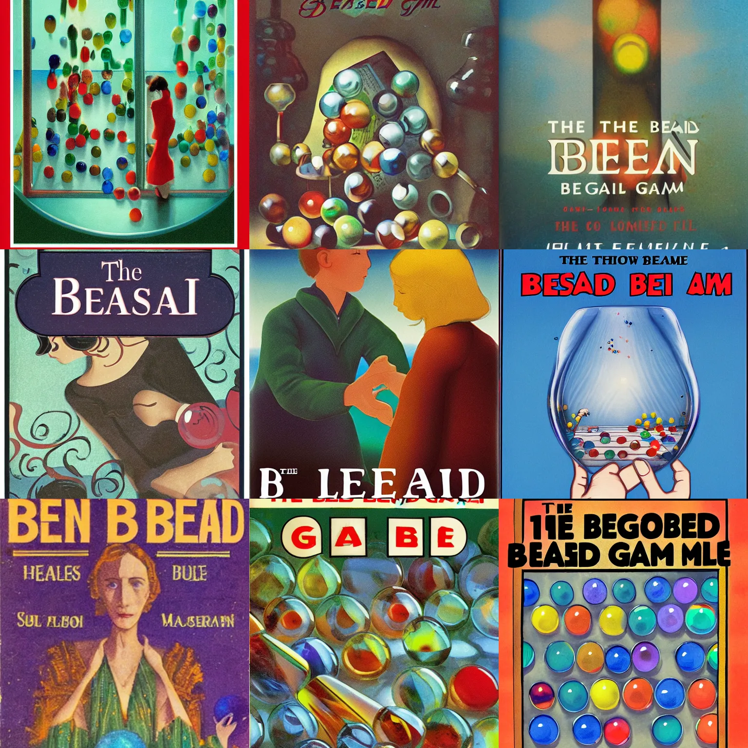 Prompt: the glass bead game, book cover art, no text