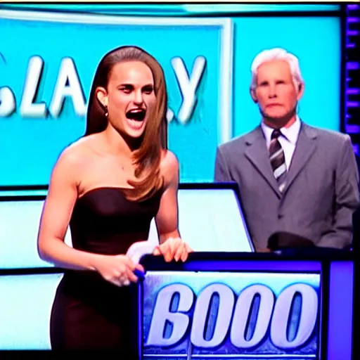 Image similar to natalie portman screaming on jeopardy game show