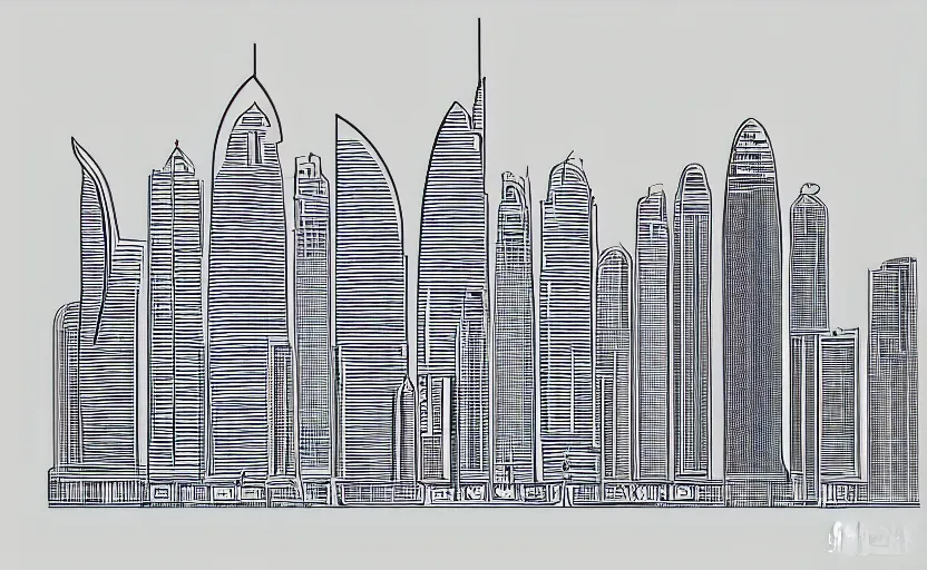 Image similar to minimalist outline drawing of dubai skyline on canvas