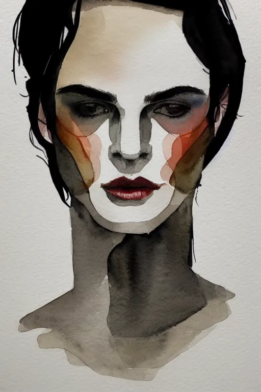 Image similar to beautiful face woman, symmetrical, grey, colorless and silent, watercolor portraits by Luke Rueda Studios and David downton