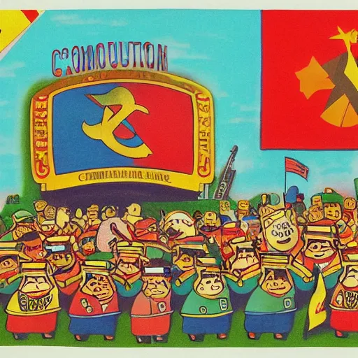 Prompt: communist revolution by richard scarry, detailed, pastel colors