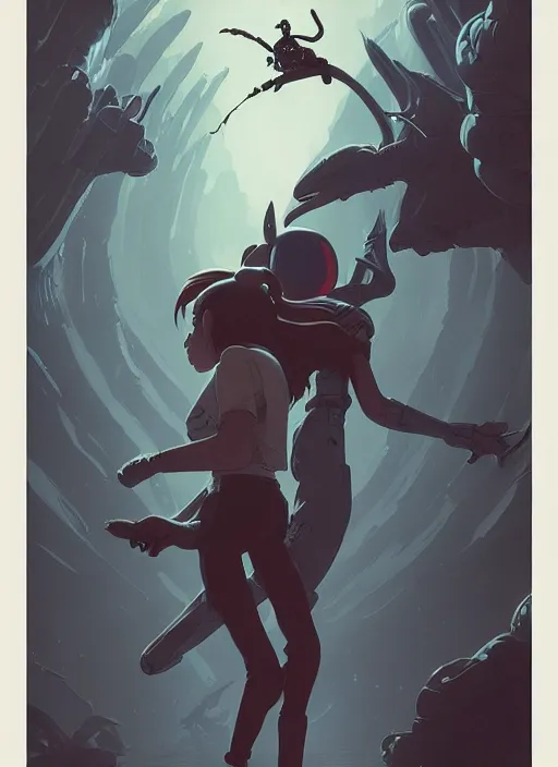 Prompt: poster for alien vs predator by loish, makoto shinkai, studio ghibli, atey ghailan