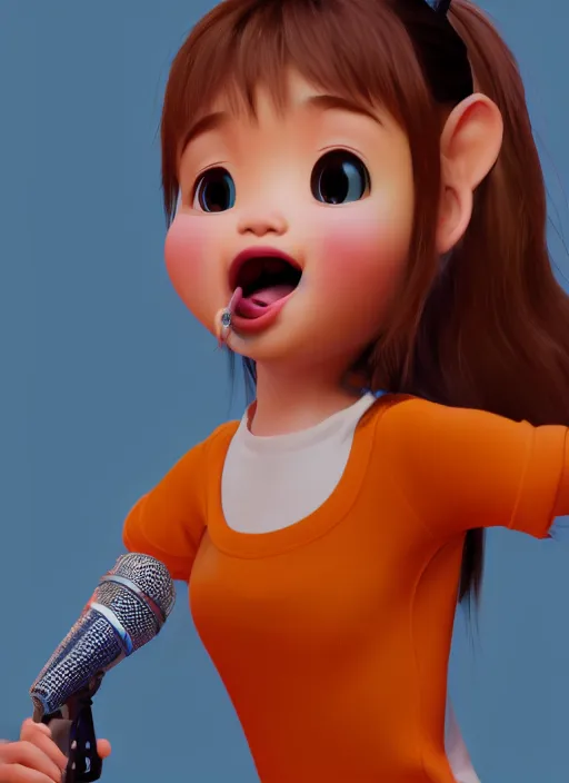 Image similar to a cute asian girl singing, in the style of pixar animation, mid-shot, award winning, hyper detailed, studio lighting, artstation, octane renderer, unreal engine