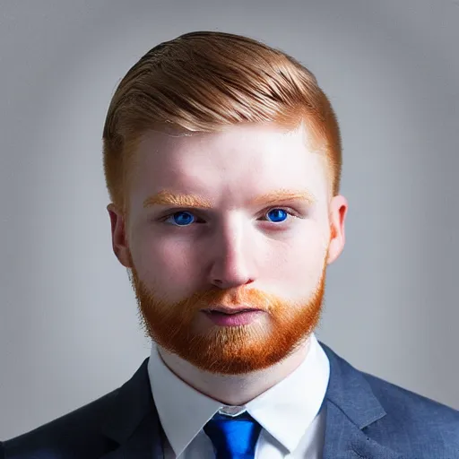 Image similar to Blue eyed ginger 23 year old man with stubble, corporate portait, headshot, profile