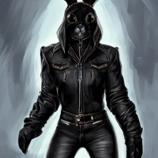 Prompt: A bunny with a small head wearing a fine intricate leather jacket and fine intricate black leather jeans and leather gloves, trending on FurAffinity, energetic, dynamic, digital art, highly detailed, FurAffinity, high quality, digital fantasy art, FurAffinity, favorite, character art