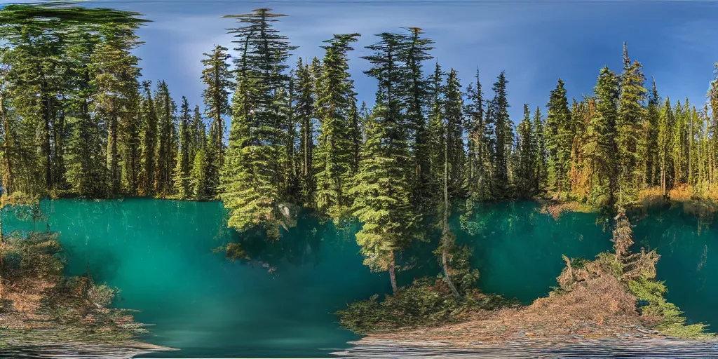 Prompt: 3 d 3 6 0 panorama of a canadian lake