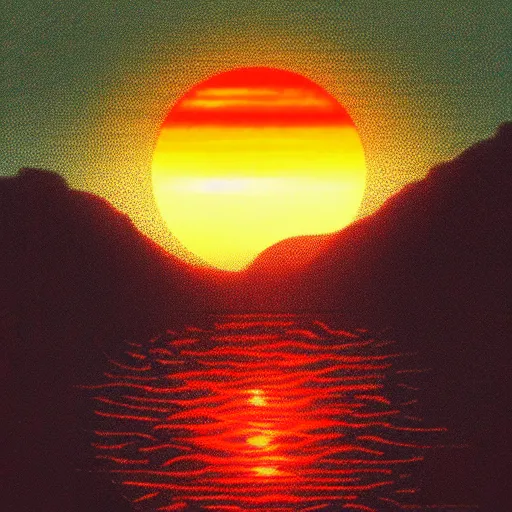 Prompt: Red sun over paradise