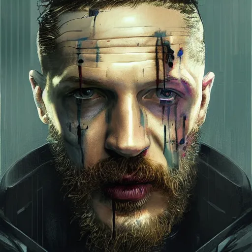 Image similar to tom hardy as henry dorsett case, hacker, cyborg, cyberpunk, painted by seb mckinnon, high detail, dramatic light, digital art, painted by greg rutkowski, promotional movie posterart, trending on artstation