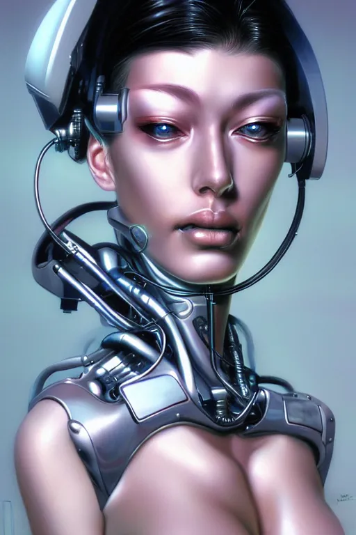 Prompt: a portrait of a cyberpunk Gynoid by Hajime Sorayama, highly detailed, trending on artstation