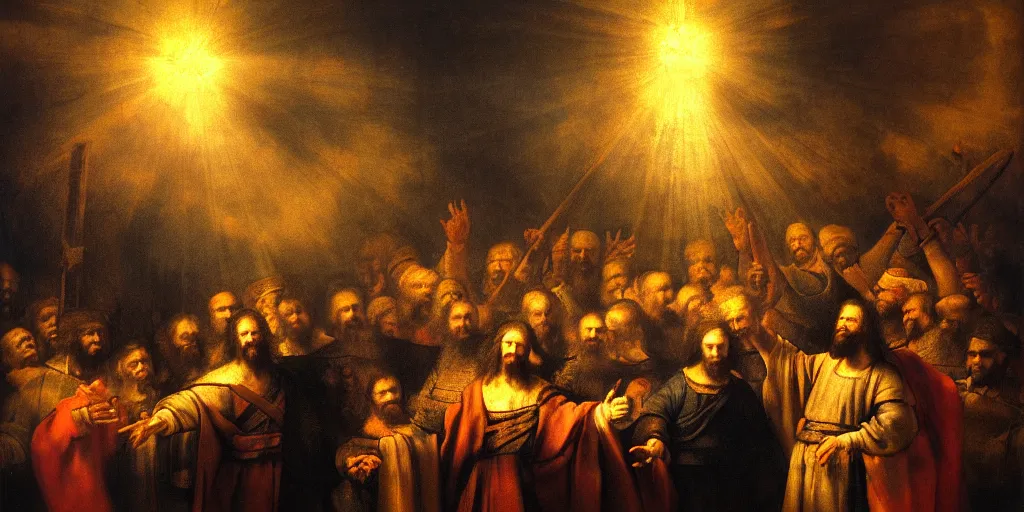 Prompt: the coming of christ. epic. rembrandt lighting photo