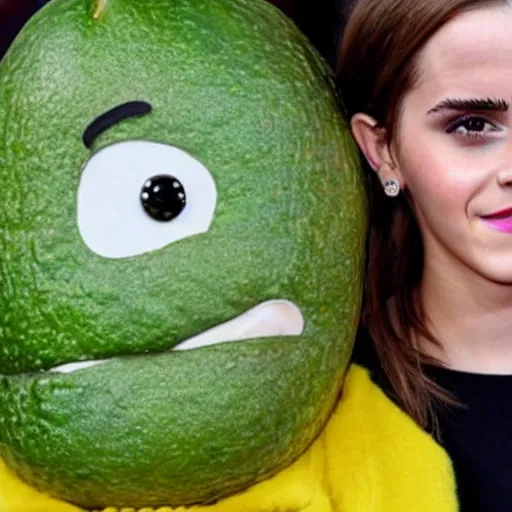 Prompt: photograph of emma watson with avocado skin, anthropomorphic
