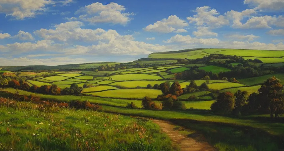 Image similar to an amazing painting of Yorkshire Countryside, breathtaking, photorealistic, 4k