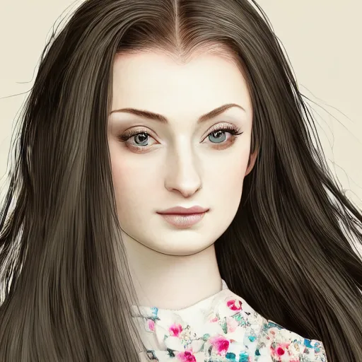 Prompt: studio close - up portrait of long dark hair amiable excited real 1 7 yo rose! floral! ( sophie turner ), beautiful as youtube thumbnail, smooth elegant, ultrafine hyperrealistic detailed face illustration by kim jung gi, irakli nadar, intricate linework, sharp focus, bright colors, matte, octopath traveler, final fantasy, unreal engine highly rendered