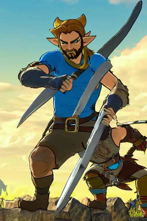 Image similar to in game footage of logan wolverine from the legend of zelda breath of the wild, breath of the wild art style.