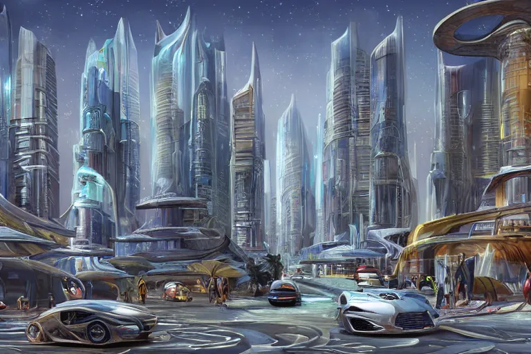 Prompt: luxurious futuristic Singaporean street with advanced civilization, sportscars with expensive streets, with gold intricate details, advanced civilization, at Salar De Uyuni, unique formations on the surface of salt crystallization, sandwiched between sedimentary deposits, bubbling geysers, luxurious, digital painting, concept art, sharp focus, from Star Trek 2021, illustration, by WLOP and Ruan Jia and Mandy Jurgens and William-Adolphe Bouguereau, Artgerm