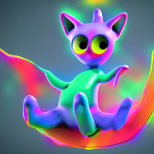 Prompt: 3D render of a dancing psychedelic cartoon cat