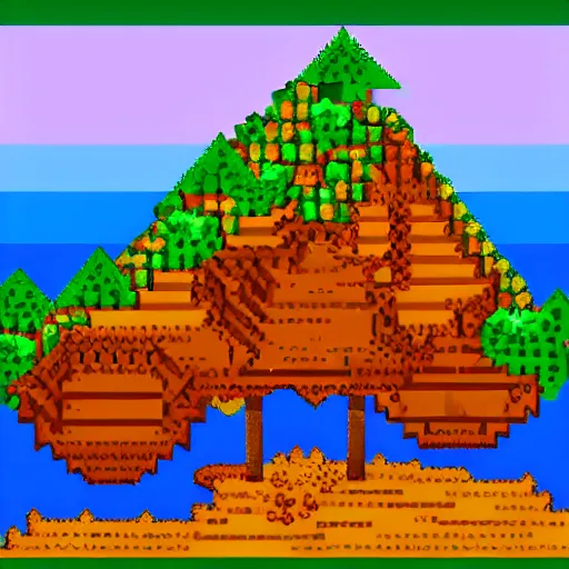 Prompt: beautiful mountain, highly detailed, colorful, pixel art