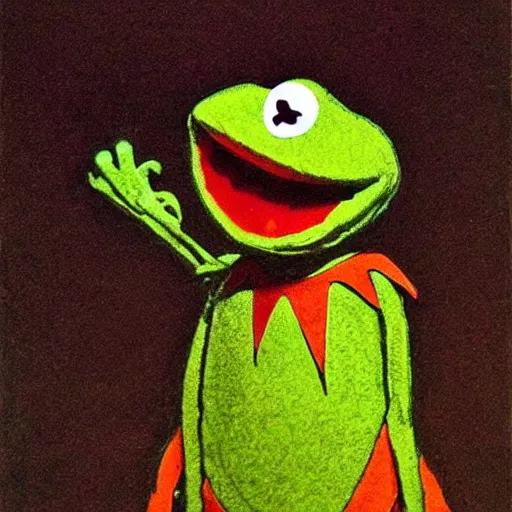 Prompt: kermit the frog, by rembrandt