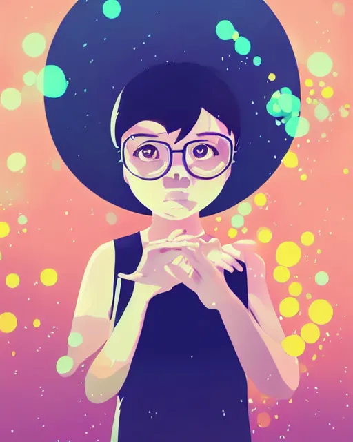 Image similar to a little girl is doing a science experiment. clean cel shaded vector art. minimalist illustration art by lois van baarle, artgerm, helen huang, petros afshar by makoto shinkai and ilya kuvshinov, rossdraws