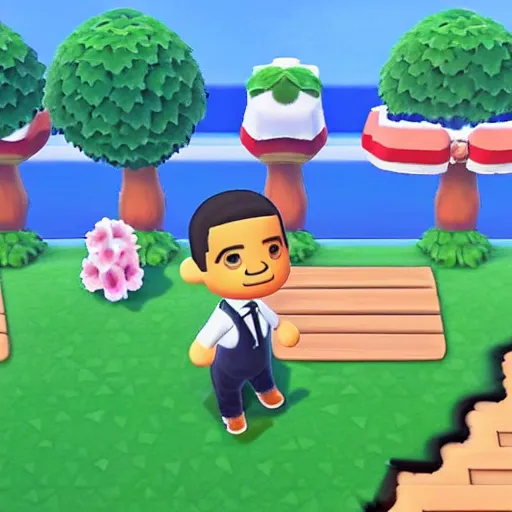 Prompt: screenshot of obama in animal crossing new horizons, hd