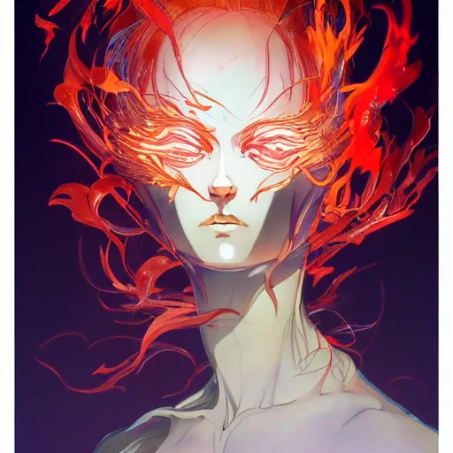 Prompt: prompt : flames portrait soft light painted by james jean and katsuhiro otomo and erik jones, inspired by evangeleon anime, smooth face feature, intricate oil painting, high detail illustration, sharp high detail, manga and anime 1 9 9 9