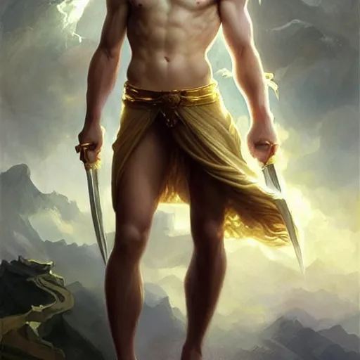 Image similar to Apollo the pale blond Greek God league of legends on his day off, long fluffy curly blond hair with Center parted curtain bangs, highly detailed, digital painting, artstation, concept art, golden ratio composition, smooth, sharp focus, illustration, ArtStation, art by artgerm and greg rutkowski and alphonse mucha and Edmund Blair Leighton and Charlie Bowater