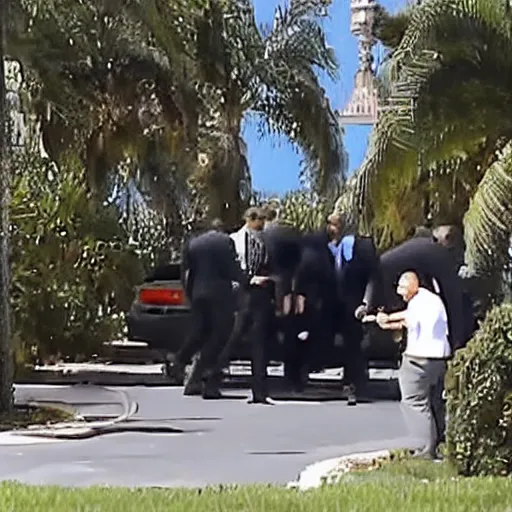 Prompt: cctv footage fbi raid on mar - o - lago with many agents