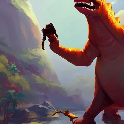 Image similar to barnie the dinosaur holding a broken beer bottle, art gta 5 cover, official fanart behance hd artstation by jesper ejsing, by rhads, makoto shinkai and lois van baarle, ilya kuvshinov, ossdraws