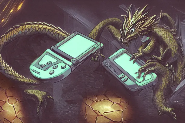 Image similar to a humanoid dragon playing on the gameboy, 4 k, hd, digital art