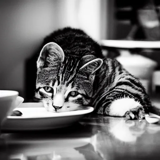 Image similar to dinner for one, but it is with cats, 5 5 mm