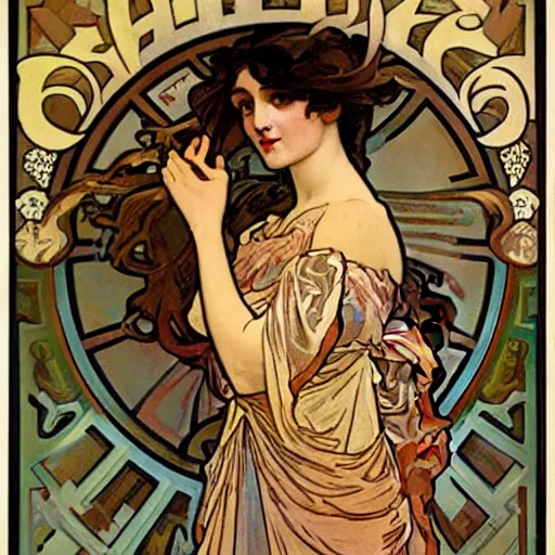 Image similar to art by alphonse mucha