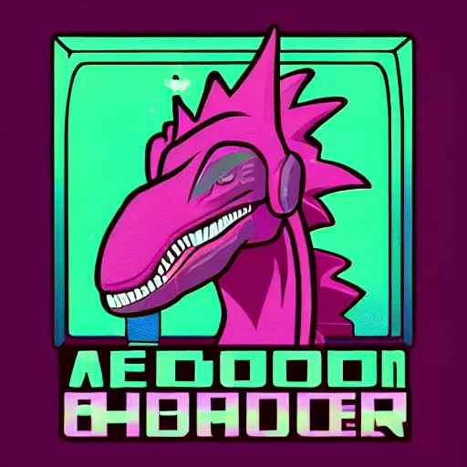 Image similar to velociraptor wearing headphone, synthwave style