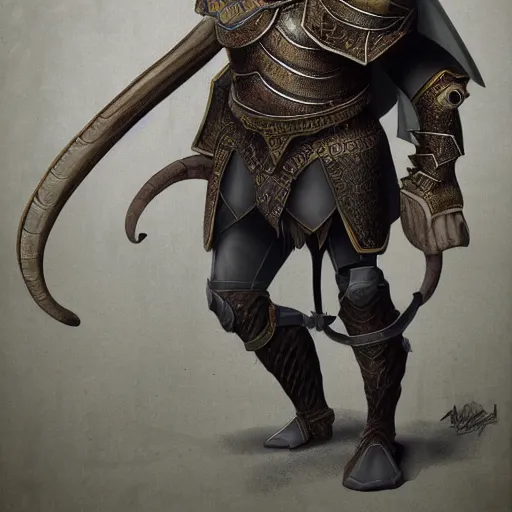 Image similar to armored anthropomorphic humanoid elephant knight, fantasy illustration